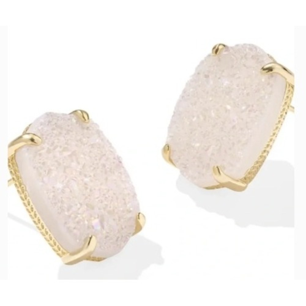 Kendra Scott Daphne Drusy Stud Earrings White Iridescent Druzy Gold Glam Large
